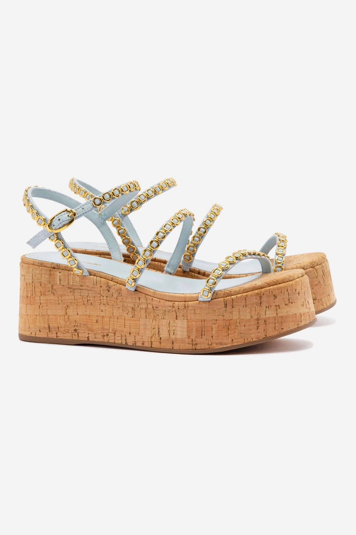 Slip Resistant Any Path Gio Milanina Flatform In Maya Denim and Natural Cork