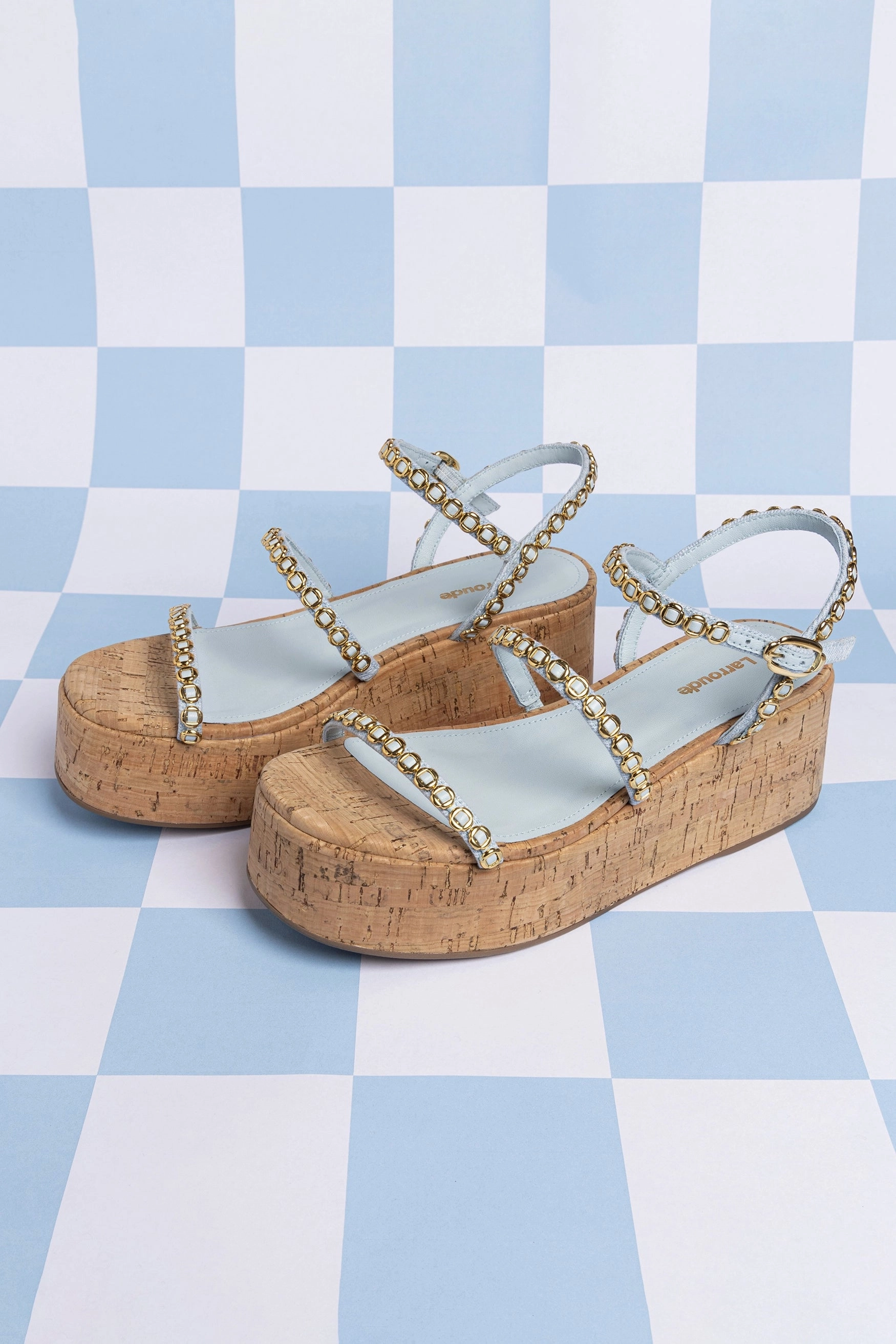 Gio Milanina Flatform In Maya Denim and Natural Cork Anytime Go Curve Hug