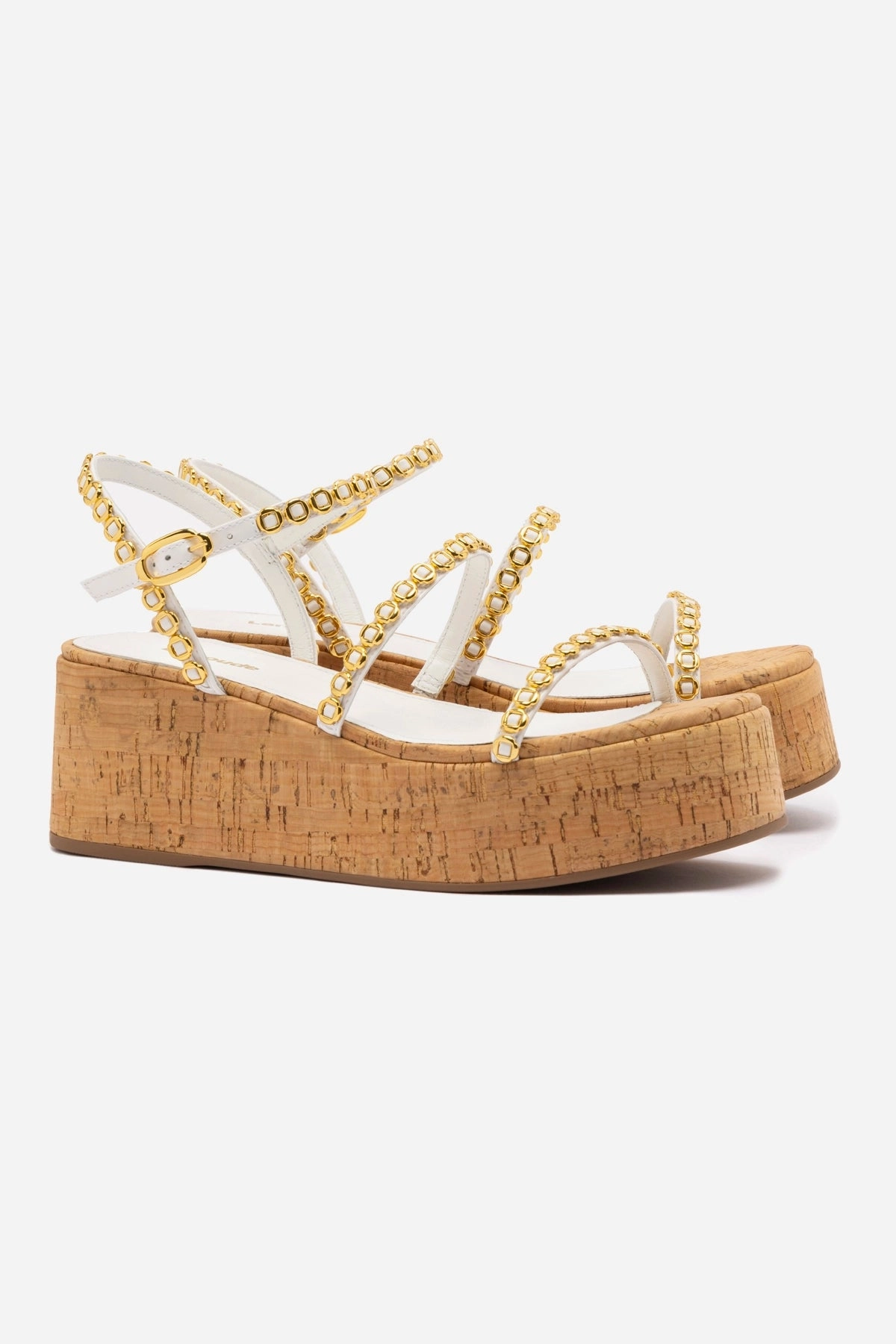 Gio Milanina Flatform In White Patent Leather and Natural Cork New Drop Bold Tone