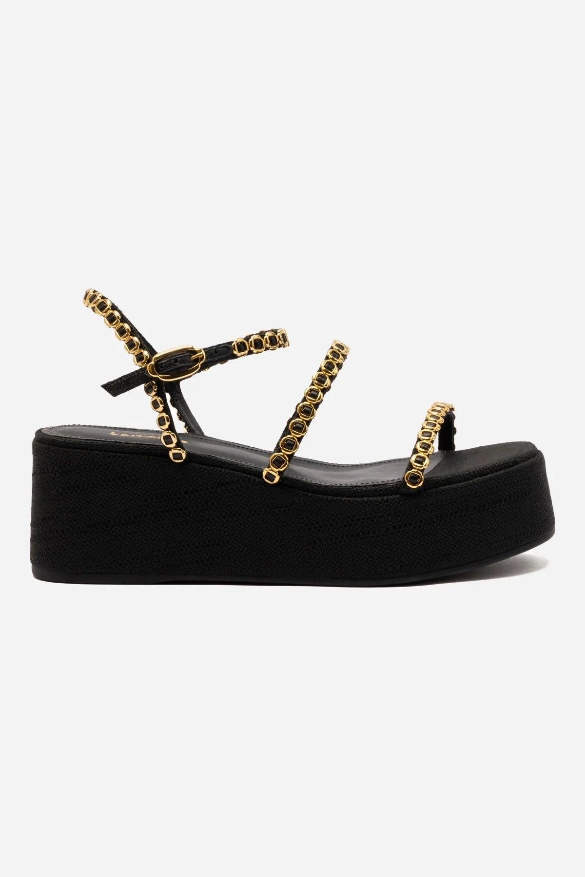 Calm Tone Bounce Back Responsiveness Gio Milanina Flatform Sandal In Black Raffia
