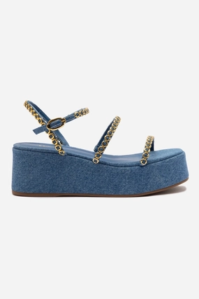 Gio Milanina Flatform Sandal In Blue Stoned Raffia Performance