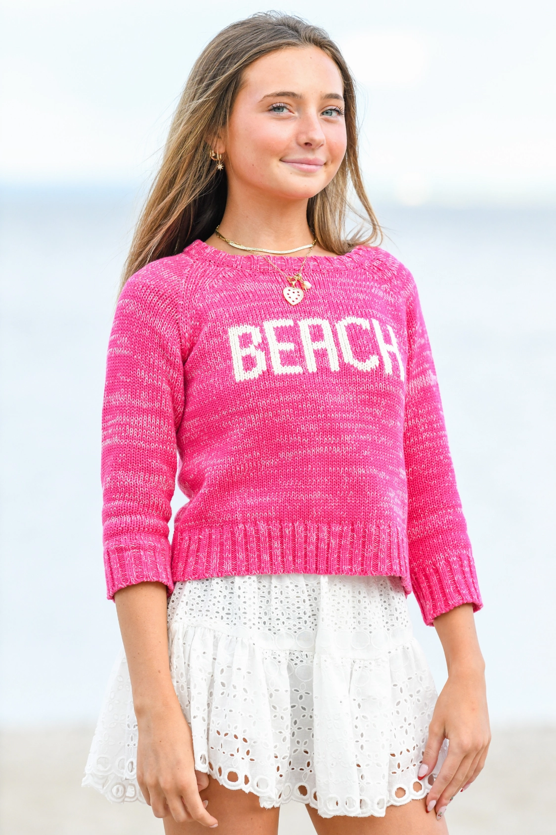 Girl's Beach Sweater / Pink White HighStrength Threadwork SweatAbsorbent