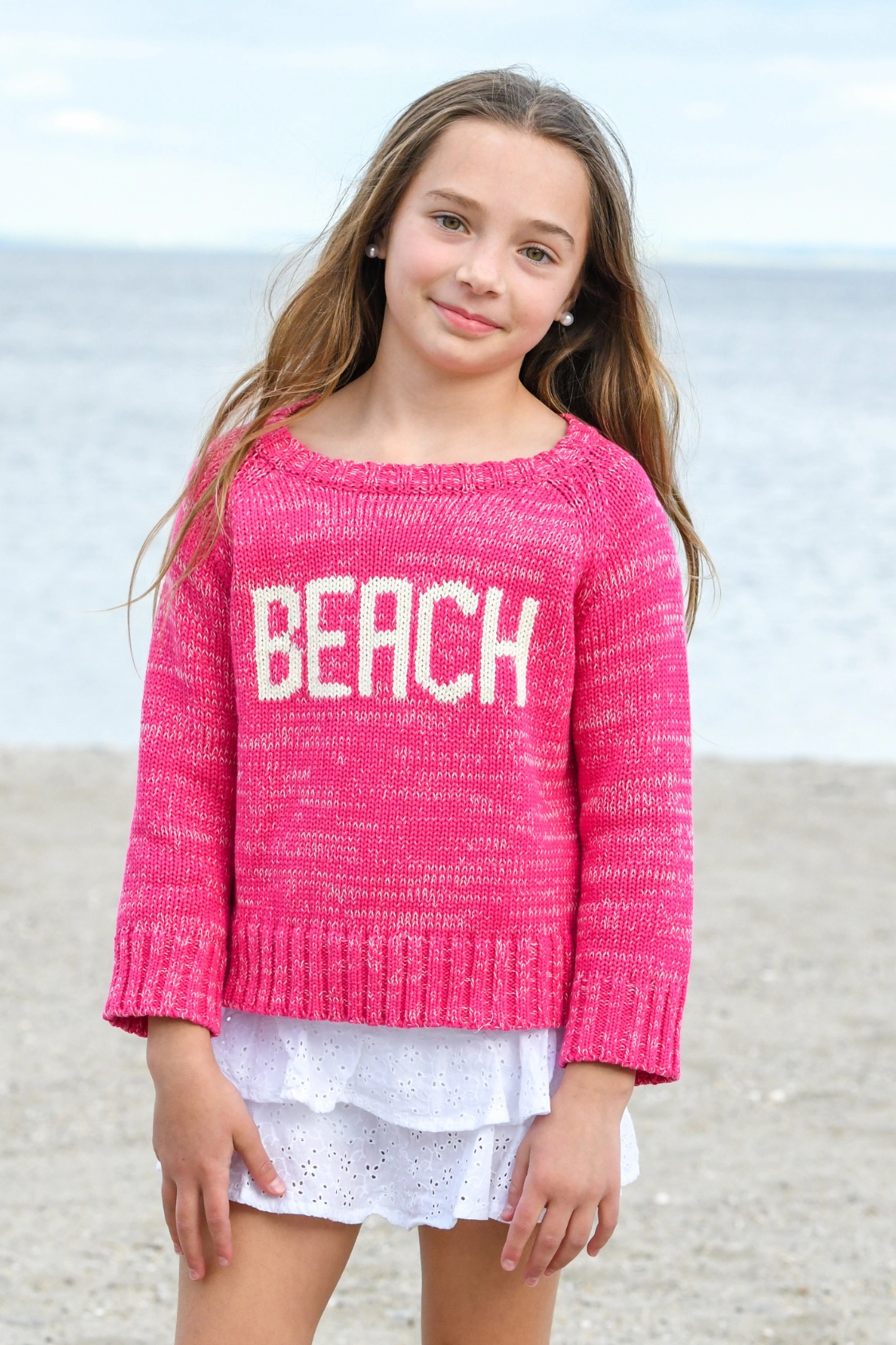 Girl's Beach Sweater / Pink White Sporty Hoodie