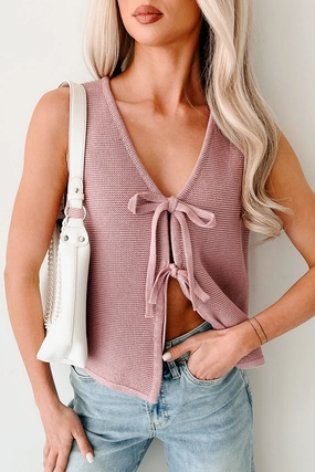 Girls?? Night In Tie Front Sweater Vest (Light Rose) High Neck Design LowMaintenance