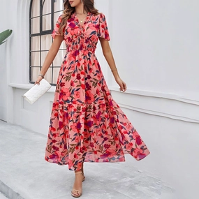 Work Favorite Long Lines CASUAL PRINT DRESS WITH WAIST_CWDMD1953