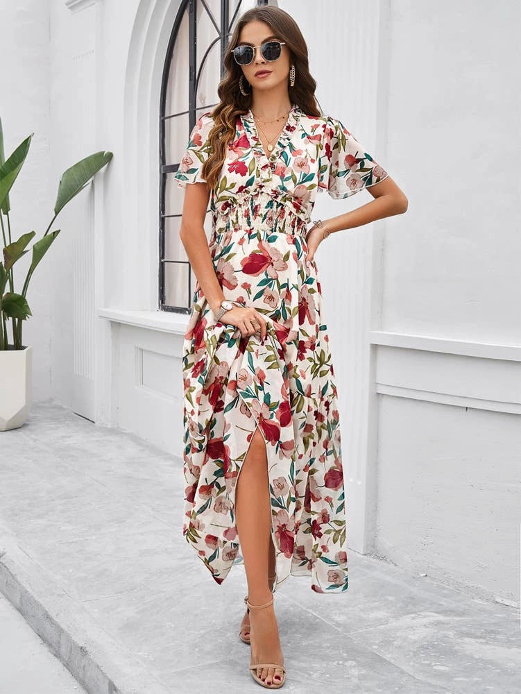 Party Floral Soft Hue CASUAL PRINT DRESS WITH WAIST_CWDMD1953