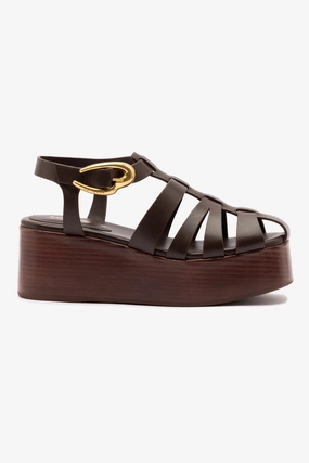 Stevie Verona Flatform Sandal In Brown Leather Synthetic Upper Hygiene Coating