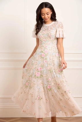 Comfortable and breathable Antoinettes Floral Round Neck Ankle Gown