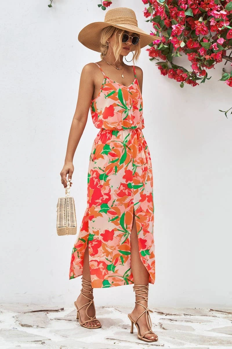 CONDOLE BELT PRINTING SPLIT DRESS_CWDSD2621 Bright-Hue
