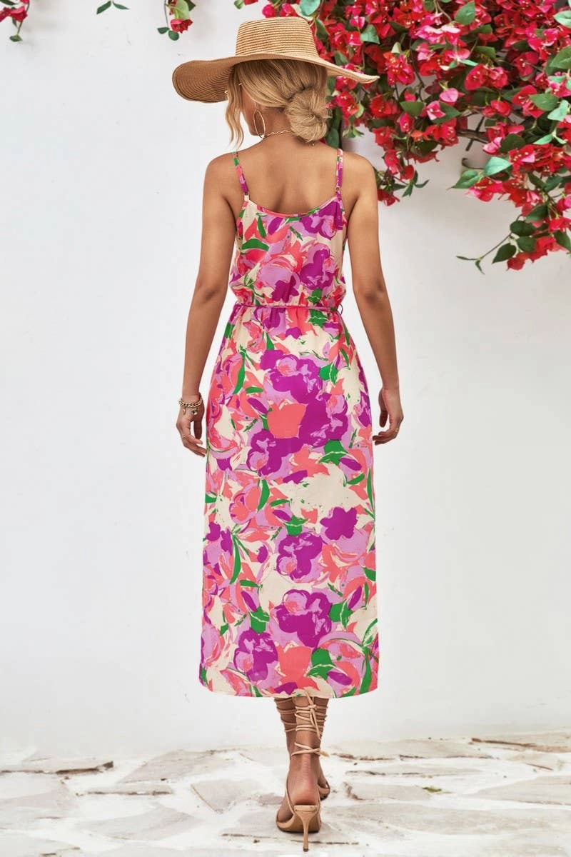 CONDOLE BELT PRINTING SPLIT DRESS_CWDSD2621 Fall Piece Silk Flow