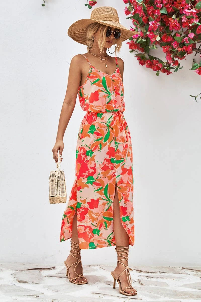 CONDOLE BELT PRINTING SPLIT DRESS_CWDSD2621 Smooth silhouette