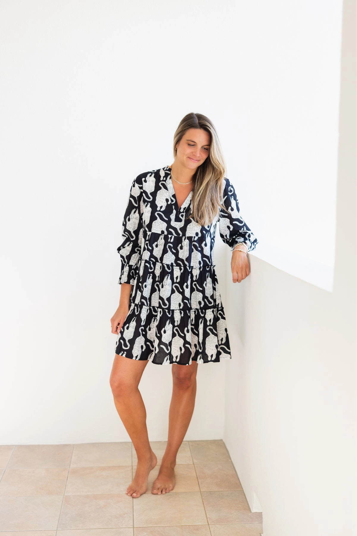 Ruched-Detail Dover Dress Black Tiger