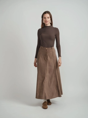 ribbed texture Airy Feel Maxmrkt Coffee Paneled Skirt DW4M9071