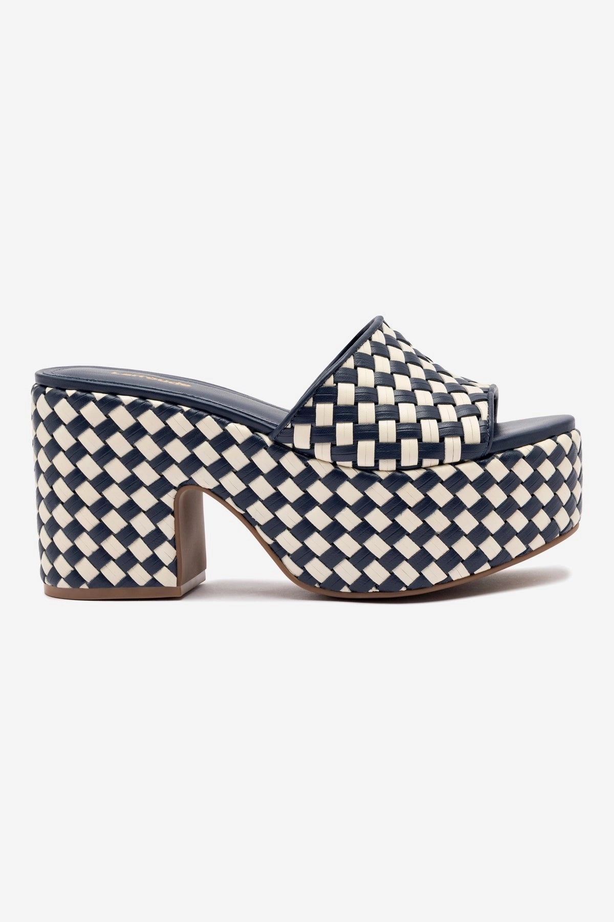 Miso Platform Sandal In Navy and Ivory Leather Fire Red