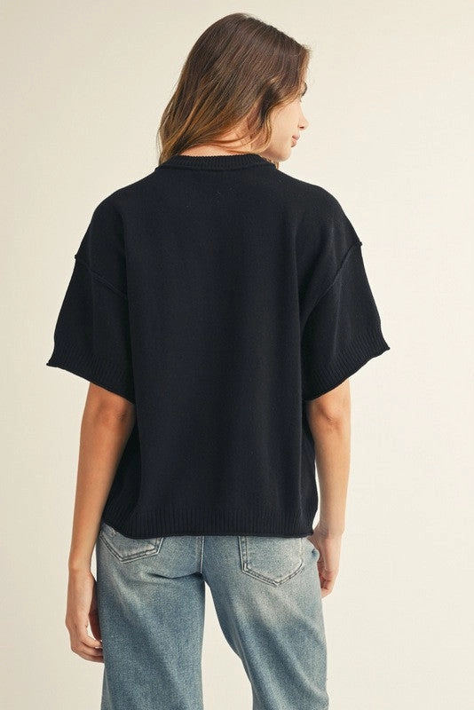 Breathable fabric WideNeckOpening Good For Me Sweater in Black