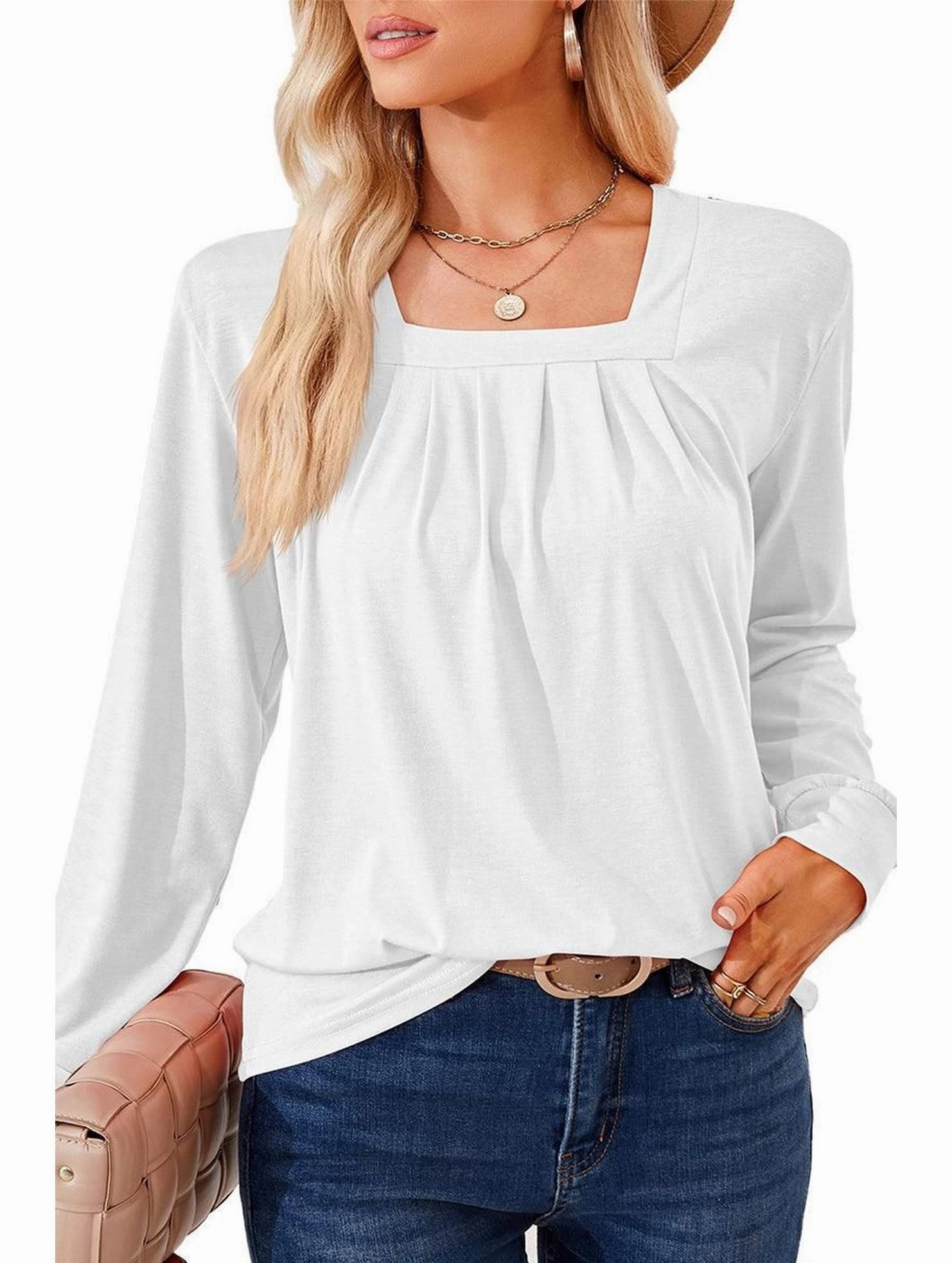 WOMEN SQUARE NECK FLUTTER LONG SLEEVE TOP Cold Weather