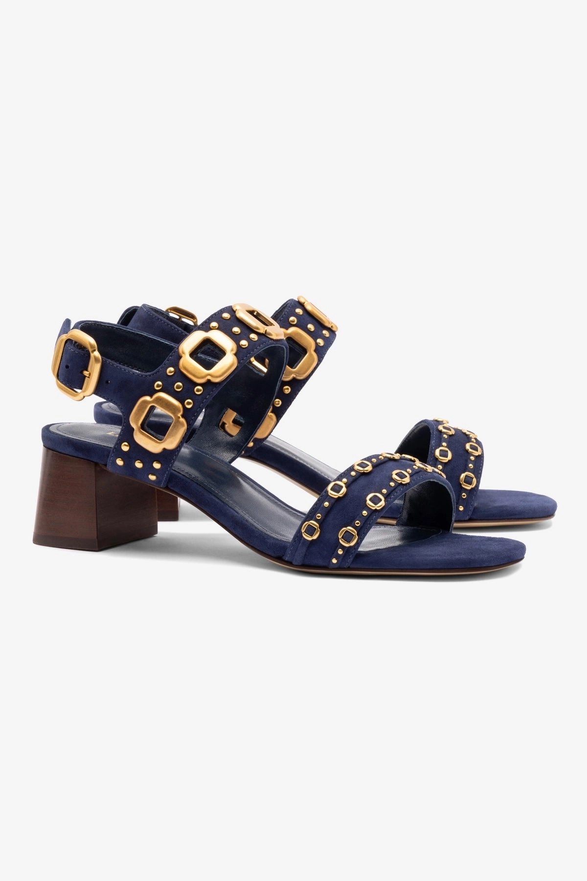 Desert Run Ergonomic Design Milan Studs Block Sandal In Navy Suede