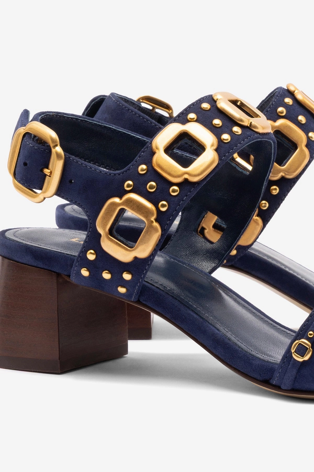 Marathon Fit Form Ease Milan Studs Block Sandal In Navy Suede