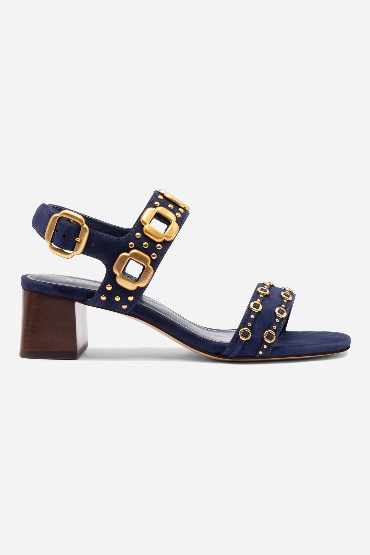Travel Light Bounce Edge Milan Studs Block Sandal In Navy Suede