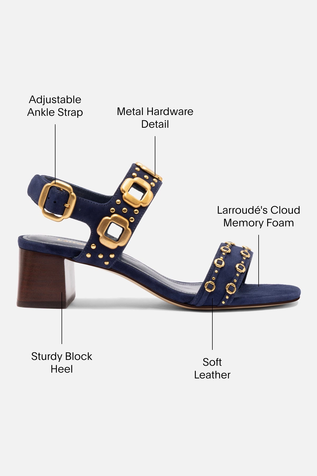 Deep Grip Milan Studs Block Sandal In Navy Suede