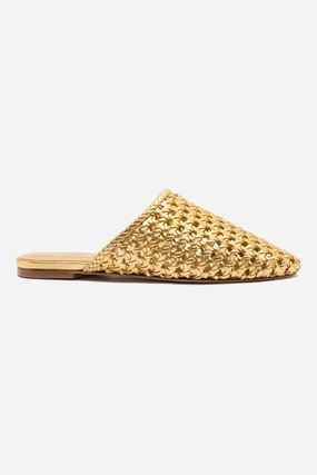 Venice Macrame Flat Mule In Gold Metallic Leather Fast pace