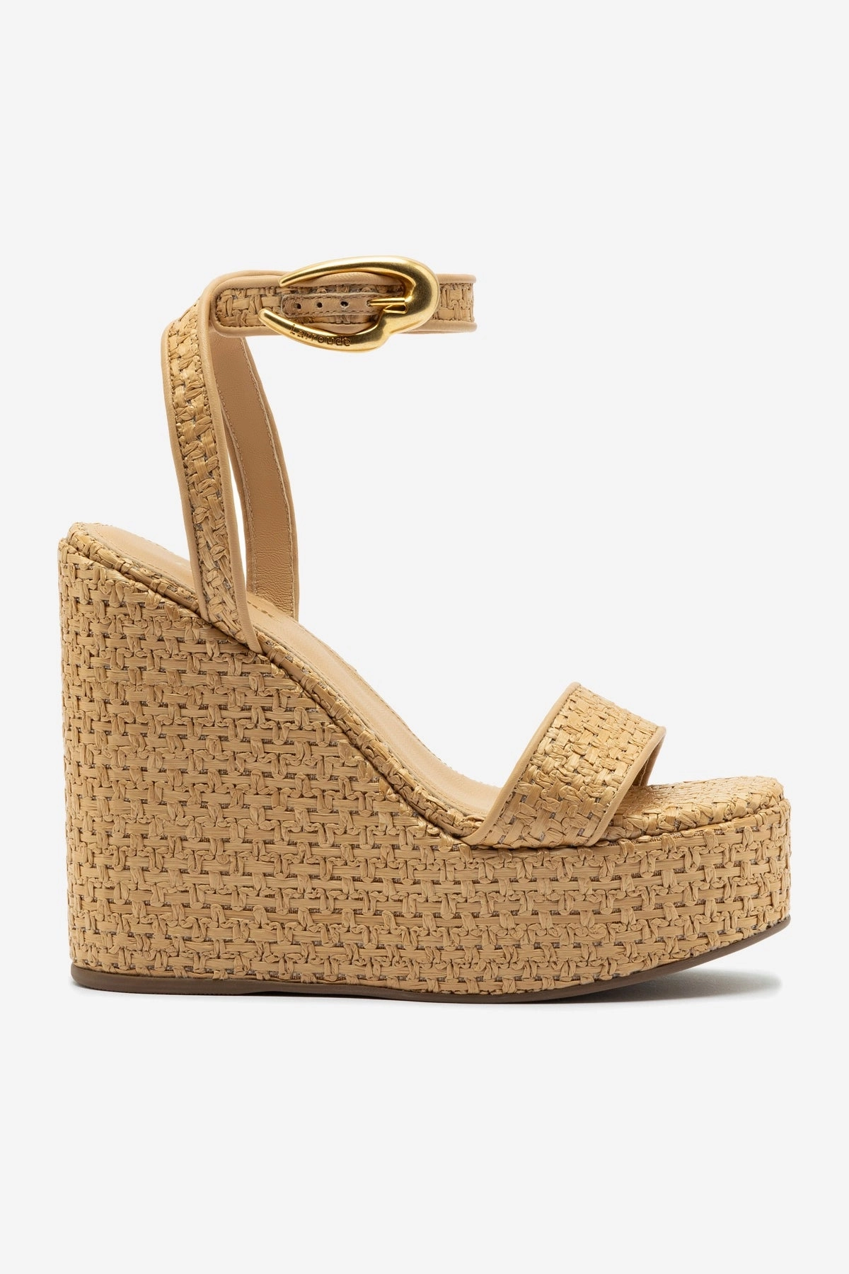 Ventilated Mesh Travel Enthusiasts Verona Hi Wedge In Beige Leather and Natural Raffia