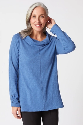 Office Wear Eco Dye Process Habitat Cotton Pebble Cowl Tunic in Oxford