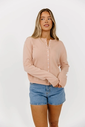 Haddie Button Down Slim Cardigan in Rose OdorResistant Technology HighDensityFoam
