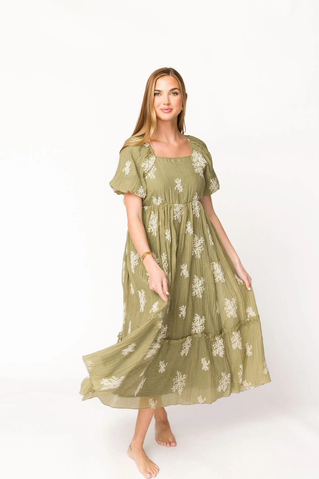 Hallie Embroidered Maxi Dress in Olive - Bump Friendly & Inclusive Sizing (S-3XL) *Final-Sale* WaterRepellentCoating