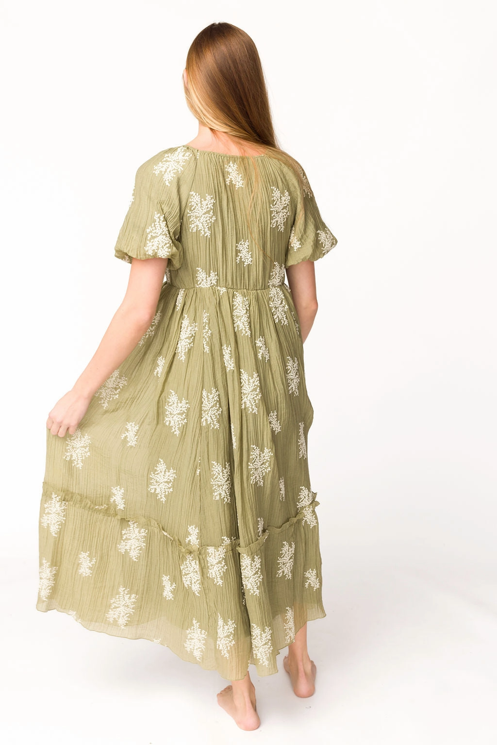 Calm Drape Nordic Plain Hallie Embroidered Maxi Dress in Olive - Bump Friendly & Inclusive Sizing (S-3XL) *Final-Sale*