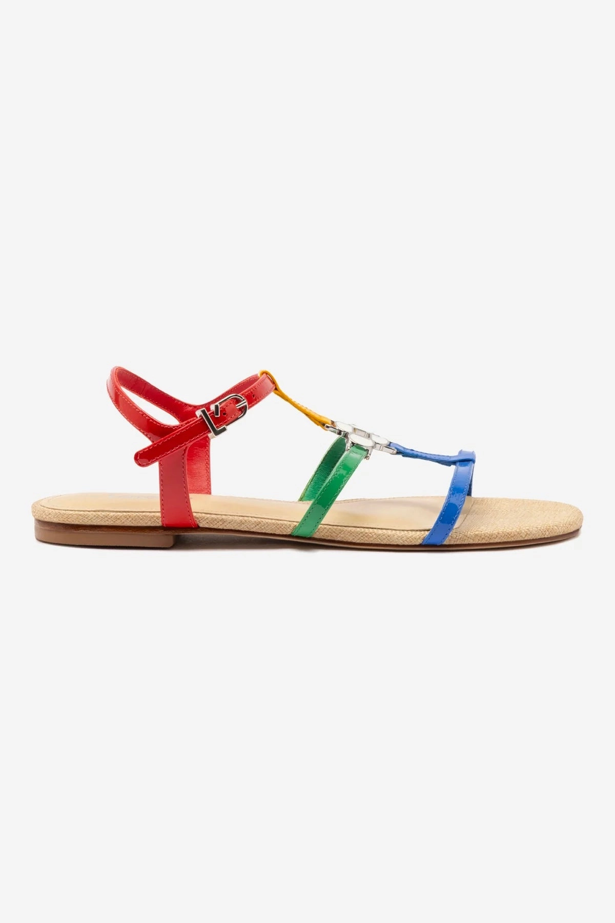 Hana Flat Sandal In Multicolor Patent Leather and Raffia Brave Walk