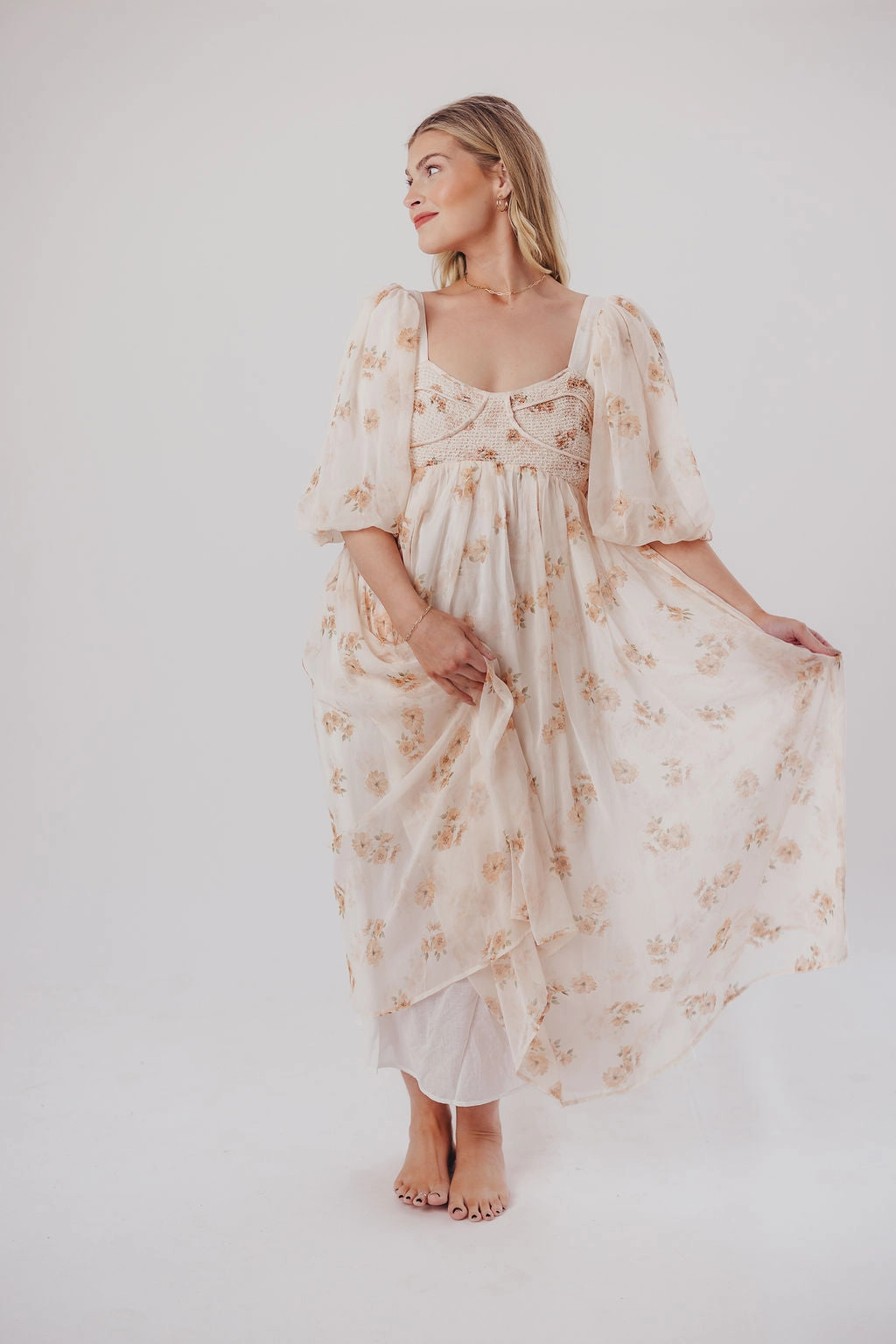 Harlow Maxi Dress in Taupe Floral - Bump Friendly & Inclusive Sizing (S-3XL) Joyful Look