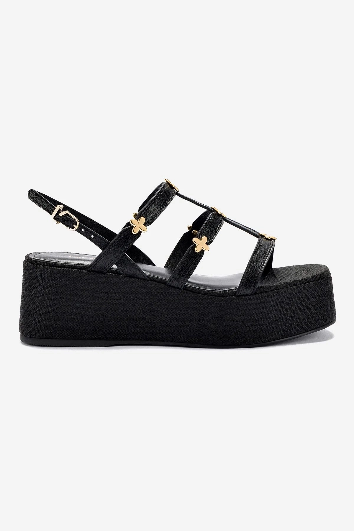Harmony Flatform Sandal In Black Raffia Morning Walk