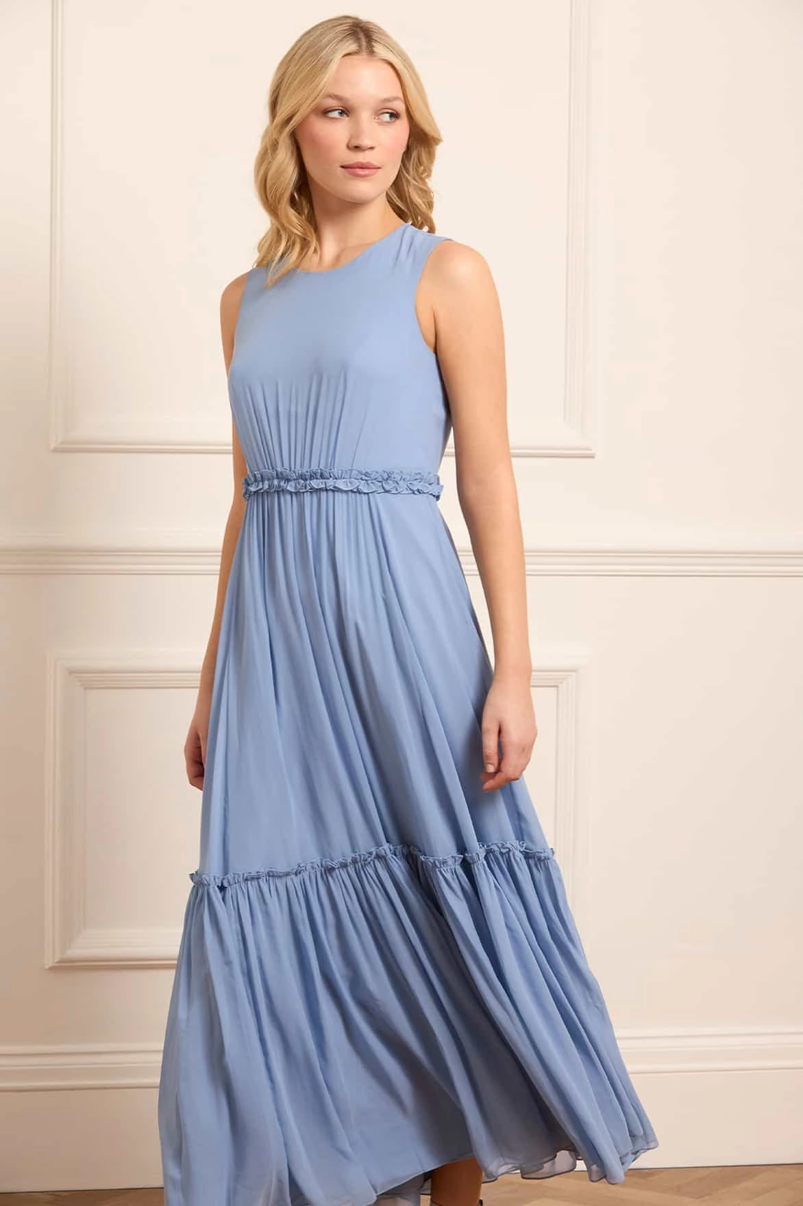 Harper Chiffon Cape Ankle Gown Elegant Vibe