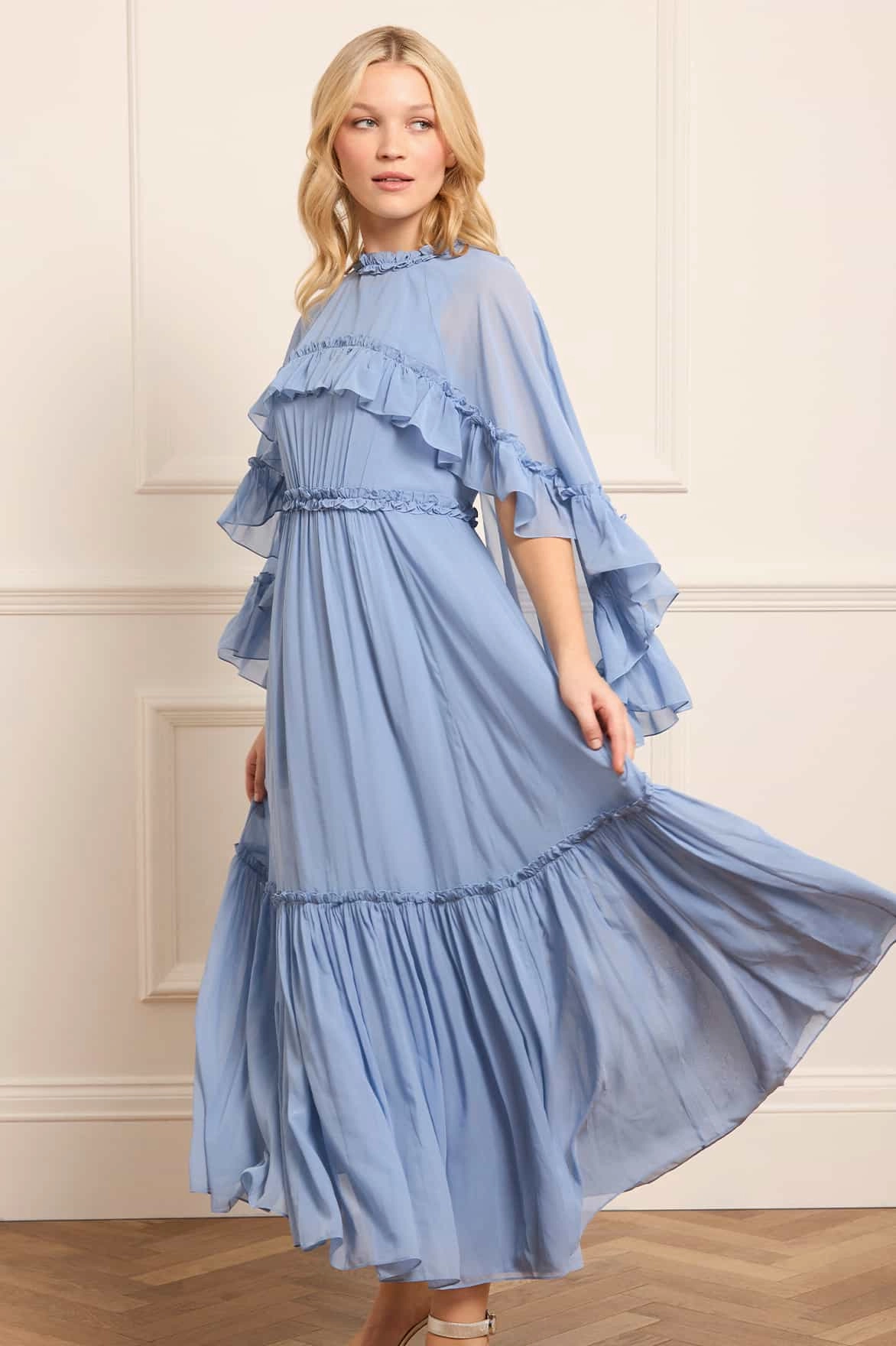 Harper Chiffon Cape Ankle Gown Festive Mood