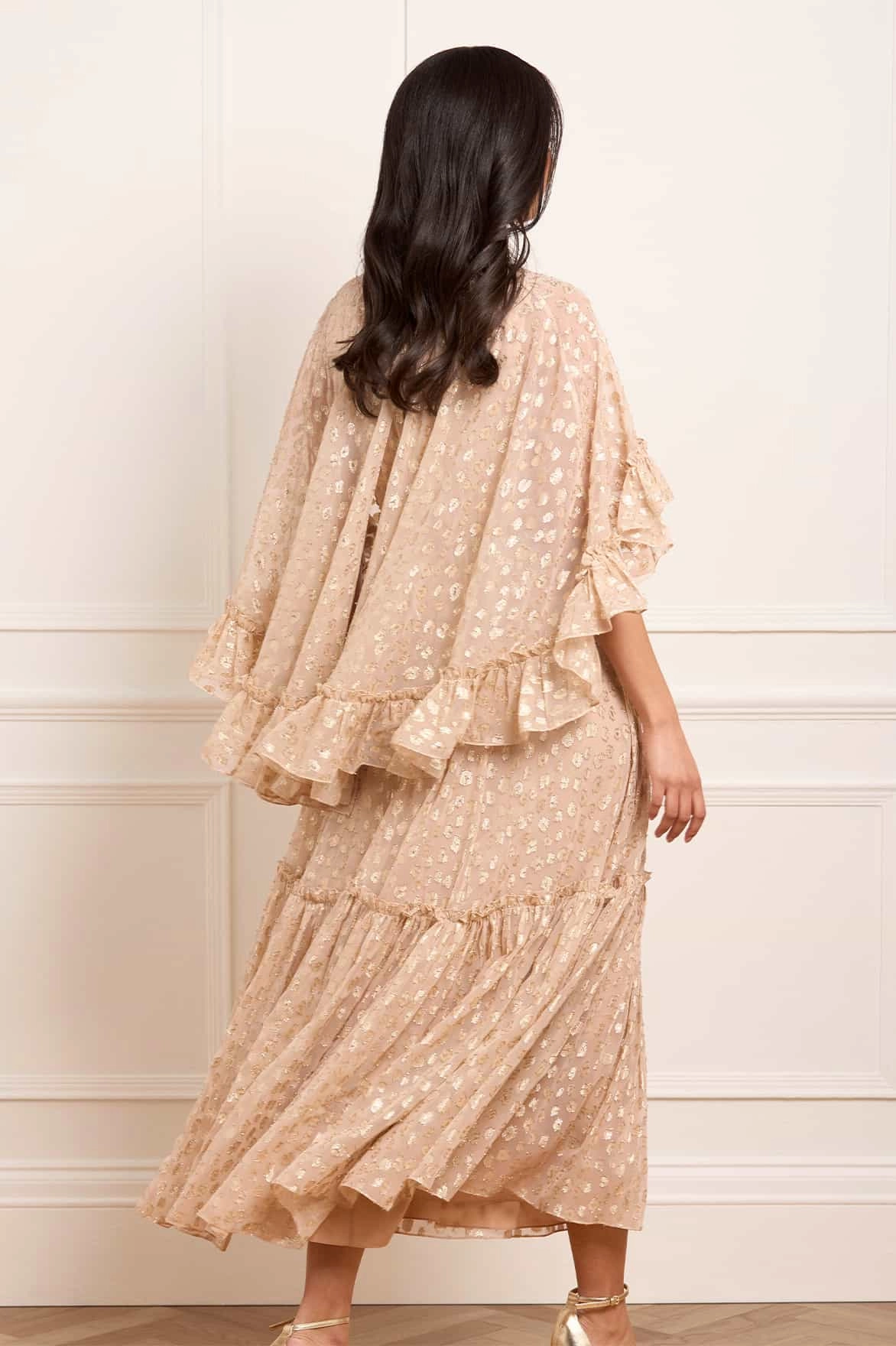 Daily Chic Harper Lurex Cape Ankle Gown