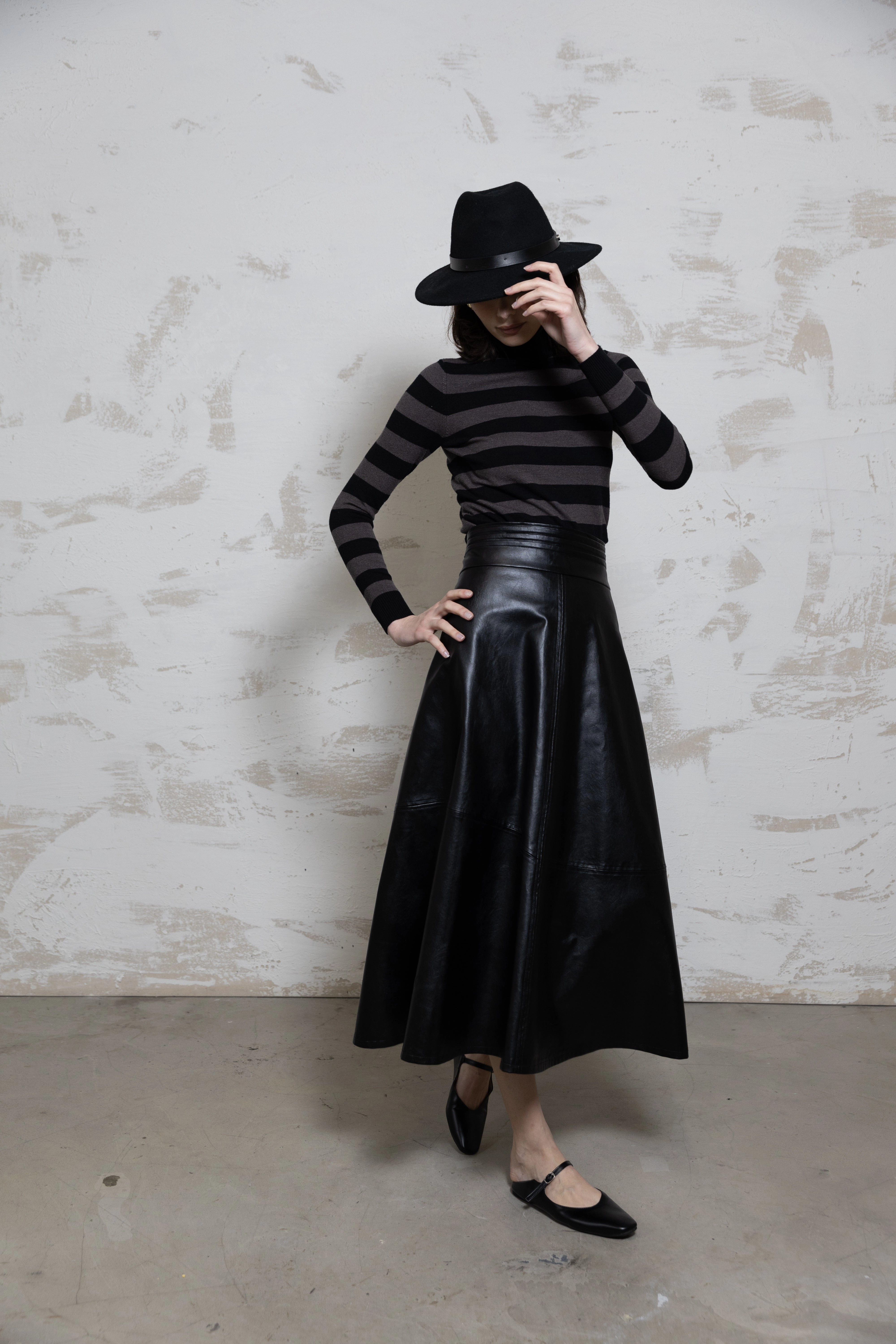 Frayed Finish Leather Look Harper Skirt - Black