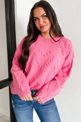 QuickDrying SeamlessDesign Heart Belongs To You Bubble Heart Sweater (Bubble Gum Pink)