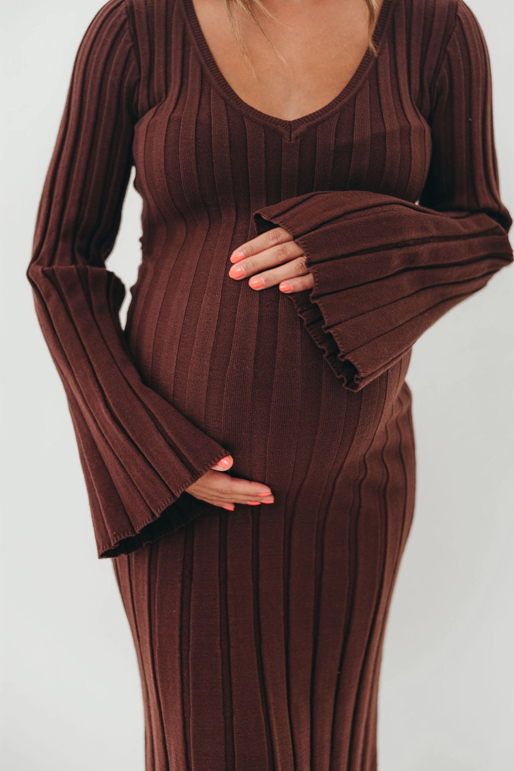 Hearth V-Neck Maxi Dress in Brown - Bump Friendly Resort Ready Relaxed work dress
