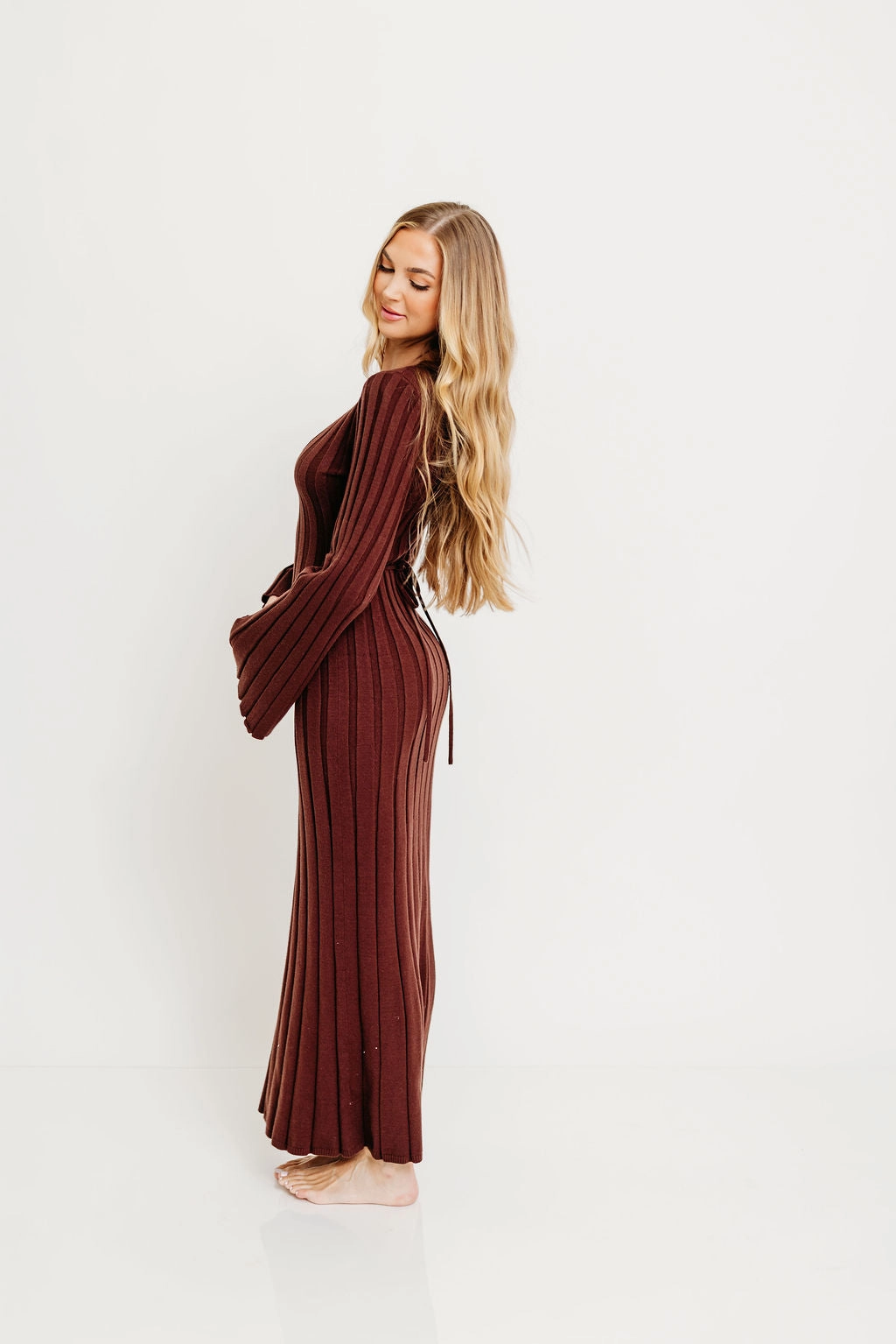 Lounge Vibe Travel-Pack Hearth V-Neck Maxi Dress in Brown - Bump Friendly