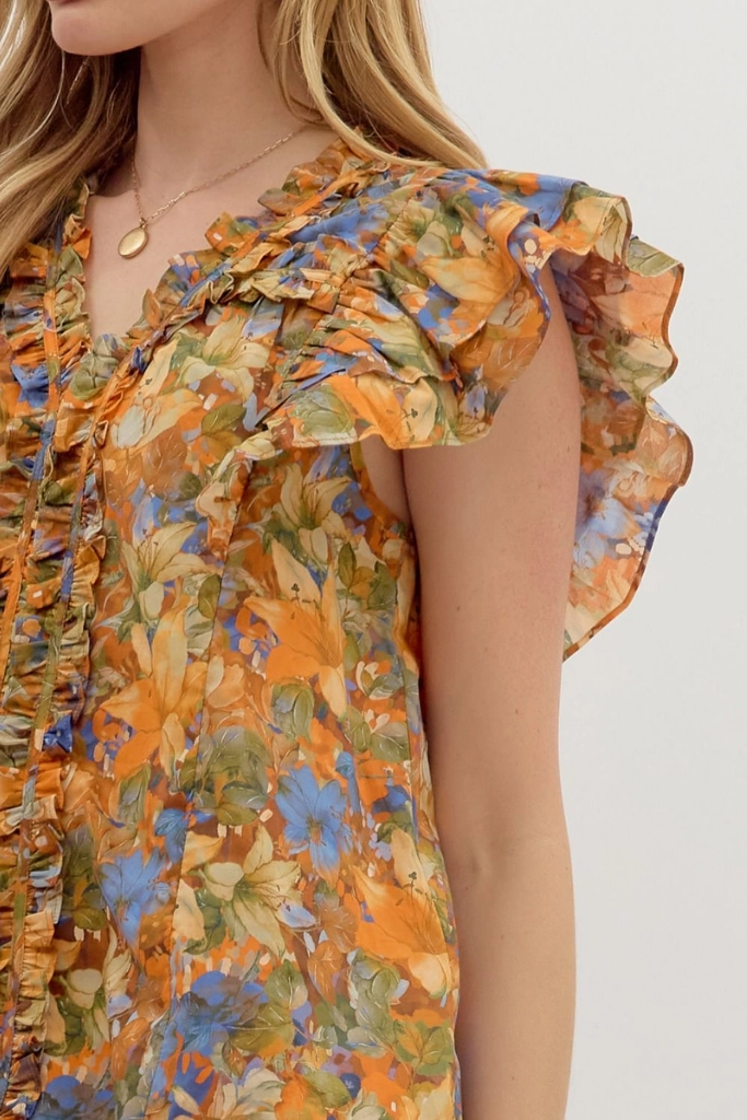 Ciara Floral Ruffle Sleeve Top Cool Weather MultiPanelDesign