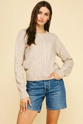 Stitch Detailed Knit Sweater in Oatmeal PreWashed BondedSeamTechnology