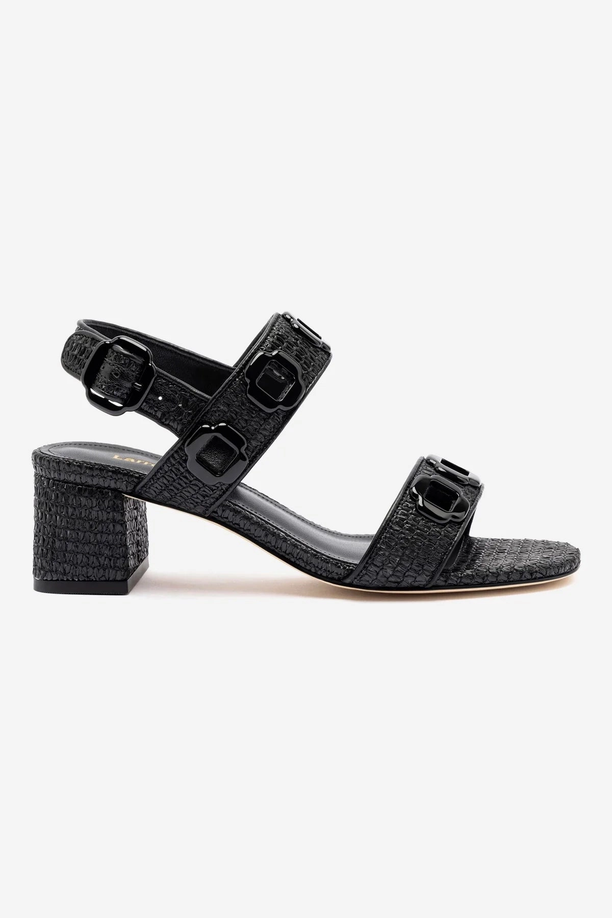 Rolling Motion Sole Breathable Material Milan Sandal In Black Wave Raffia