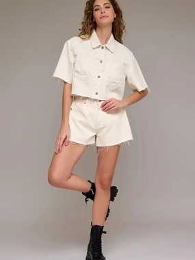 Hidden Denim Long Boxy Crop Shirt Moisture Management SeamlessDesign