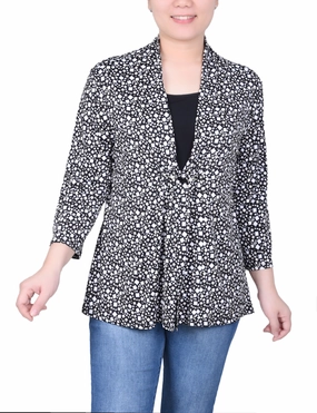 Petite Puff Print 3/4 Sleeve Two-Fer Top DurableReinforcement Odor Resistant Treatment