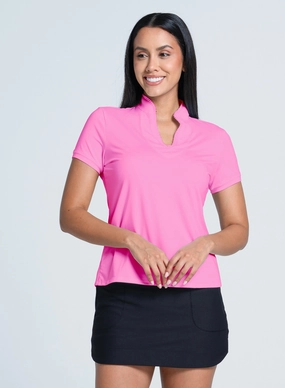HighStretch Pleated Placket Short Sleeve