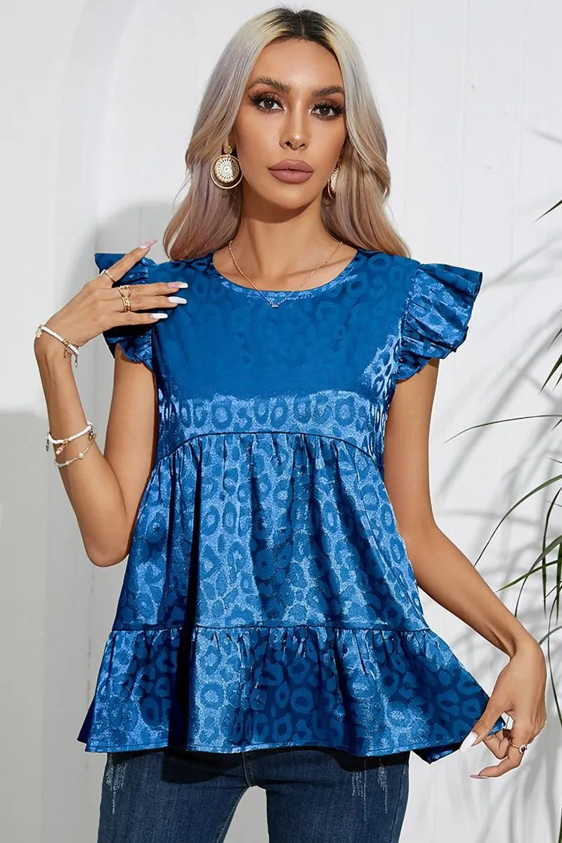 Four Way Stretch FRILL SLEEVE PATTERNED JACQUARD TUNIC TOP