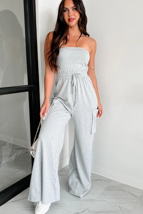 Comfortable Places Strapless Jumpsuit (Heather Grey) Ventilated Panel Design