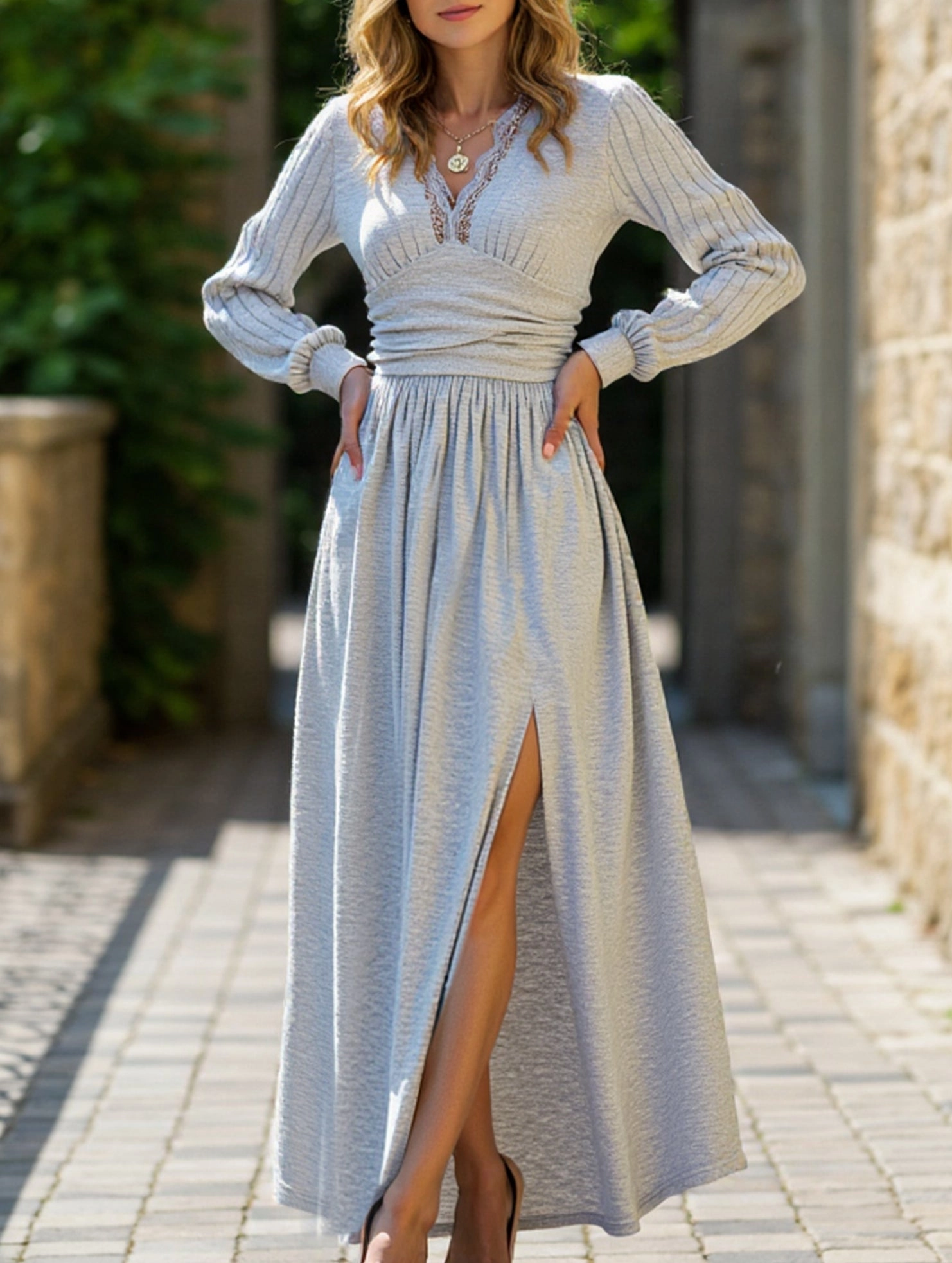 Elegant Simplicity Modern Lines High-grade solid color brushed split dress