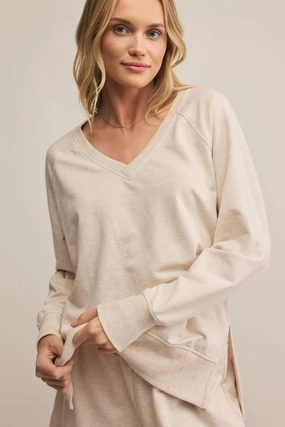 Friction Reducing Finish Ventilation Panel Modern V Neck Weekender in Oatmeal Heater by Z Supply